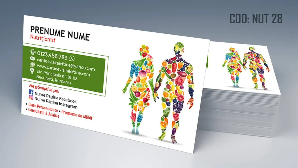 Carti de vizita nutritionist - model cuplu detalii verzi rosii Cod NUT 28