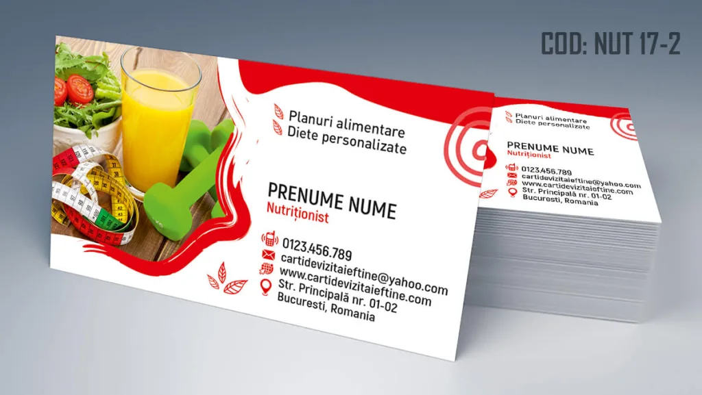 Carti de vizita nutritionist - model gratuit nutritie detalii rosii Cod NUT 17-2