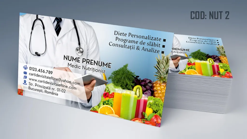 Carti de vizita nutritionist - model gratuit stetoscop si legume Cod NUT 2