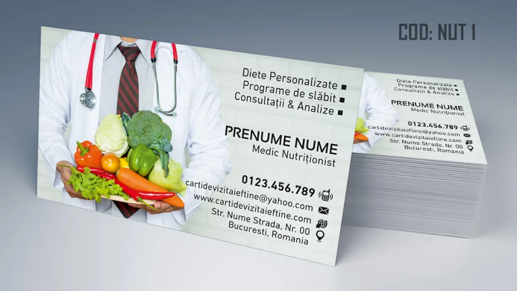 Carti de vizita nutritionist - model medic barbat stetoscop si legume Cod NUT 1