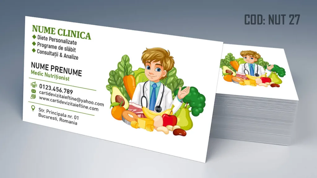 Carti de vizita nutritionist - model medic barbat stetoscop si legume Cod NUT 27