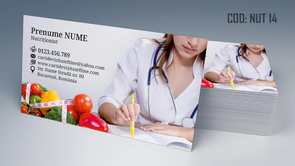 Carti de vizita nutritionist -model medic femeie si legume Cod NUT 14