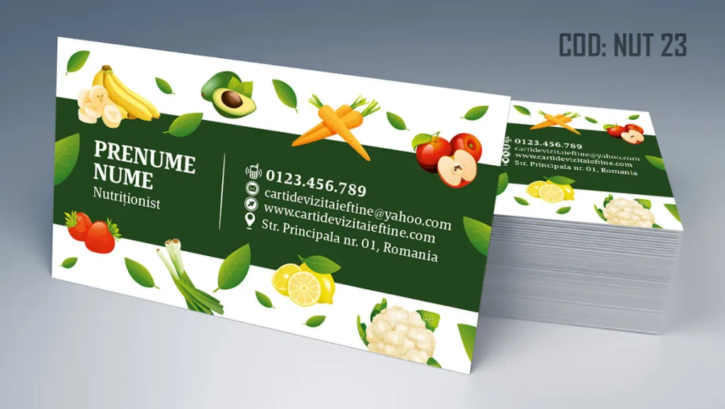 Carti de vizita nutritionist - model universal fundal verde legume Cod NUT 23