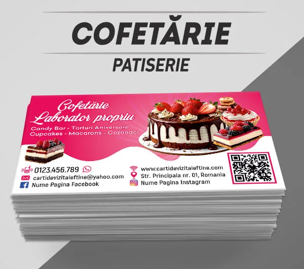 modele carti de vizita cofetarie, patiserie, simigerie, cozonaci, prajituri, macarons
