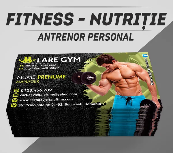 modele carti de vizita fitness, antrenor personal, nutritie, sport, sala, gym, personal trainer, haltere, gantere, magazin suplimente fitness