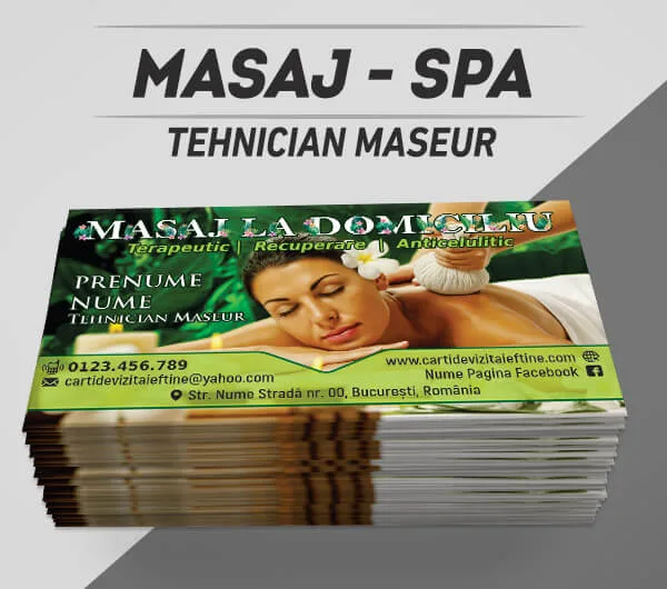 modele carti de vizita masaj, tehnician maseur, masaj de relaxare, masaj terapeutic, masaj la domiciliu, drenaj limfatic